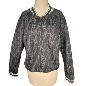 Fabletics XL Florecer Jacket Black White Floral Zip Mesh Back Yoga Running Activ